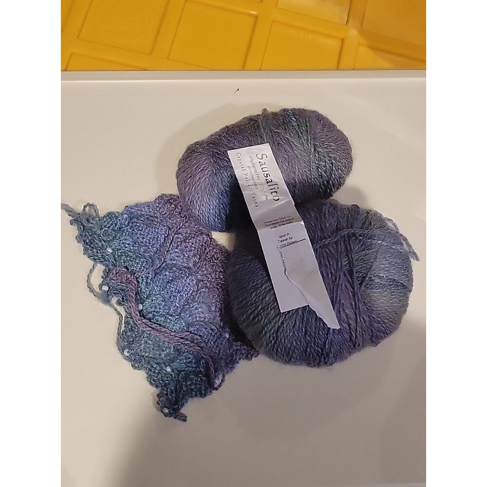 Lot Of 2 partial full Sausalito Crystal Palace 80% Merino Wool Yarn Purple Blue